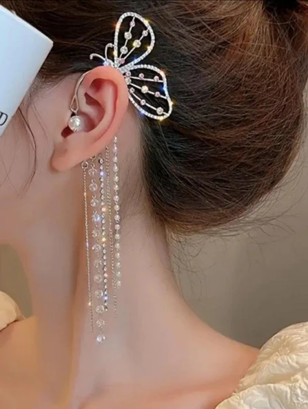 Tek Kulak Delik İstemeyen Sallantılı Kelebek Küpe SOL ürün görseli