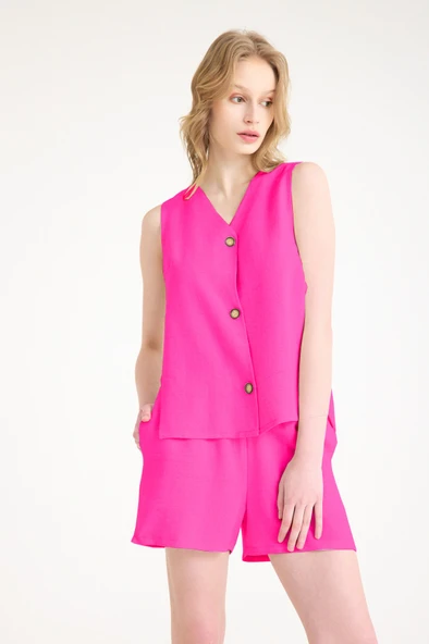Keten Fuşya Kolsuz Bluz Şort İkili Takım ürün görseli 1