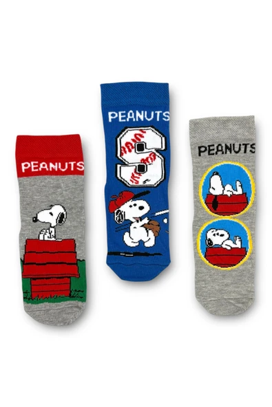 PEANUTS Snoopy Lisanslı Erkek Çocuk 3 Çift Soket Çorap 21606 ürün görseli