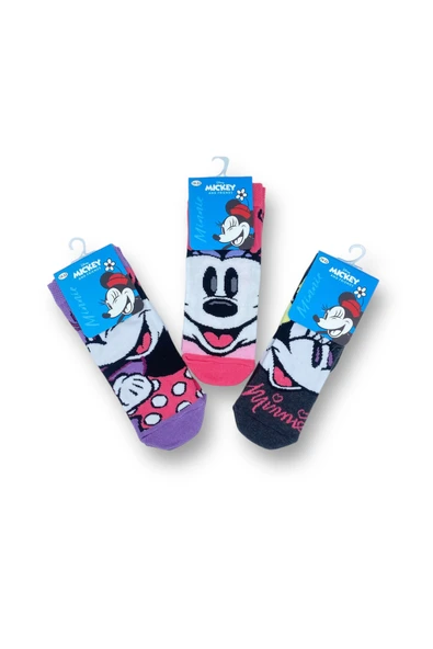 Disney Minnie Mouse Lisanslı Kız Çocuk 3 Çift Soket Çorap 21553 - Resim 3