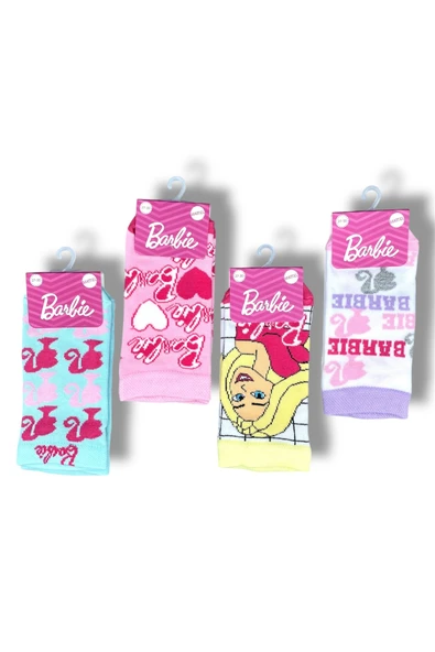 Barbie Lisanslı Kız Çocuk 4 Çift Patik Çorap 22838 - Resim 3