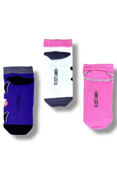 kuromi Lisanslı Kız Çocuk 3 Çift Patik Çorap 22841 - Resim 2