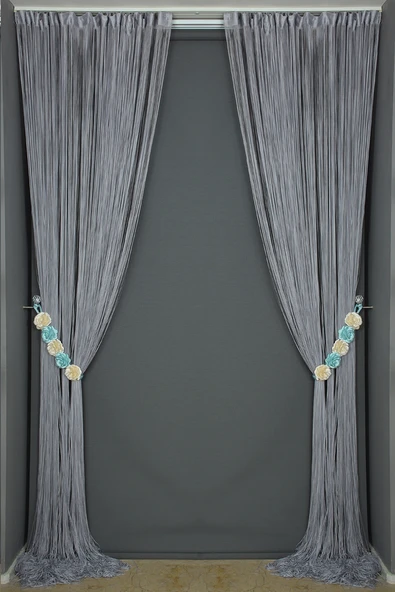 İP ZİNCİR GRİ RENK HAZIR DÜĞMELERİ DİKİLMİŞ İP PERDE  EN 180 CM BOY 280 CM - Resim 12