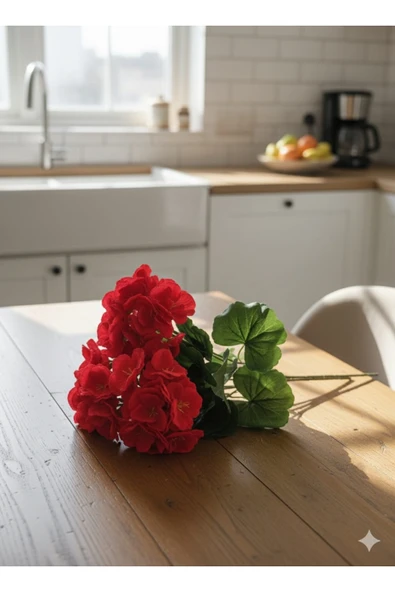 Yapay Çiçek Büyük Sardunya 7 DALLI Demet 40 cm KIRMIZI EV SAKSI SÜSÜ - Resim 2