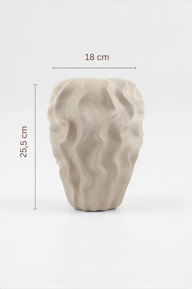 Serenité Bej Dalgalı Sarmaşık Desenli Seramik Küp Vazo (18x25.5 cm) - Resim 6