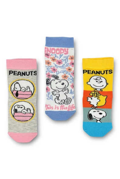 PEANUTS Snoopy Lisanslı Kız Çocuk 3 Çift Soket Çorap 21603 ürün görseli