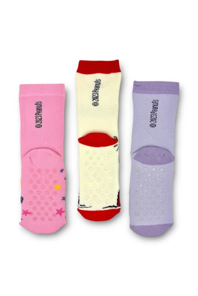 PEANUTS Snoopy Lisanslı Kız Çocuk 3 Çift Havlu Soket Çorap 21604 - Resim 2