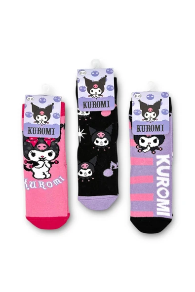 SANRIO Kuromi Lisanslı Kız Çocuk 3 Çift Soket Çorap 23065 - Resim 3