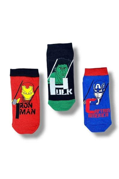 Marvel Avengers Lisanslı Erkek Çocuk 3 Çift Patik Çorap 22857 ürün görseli