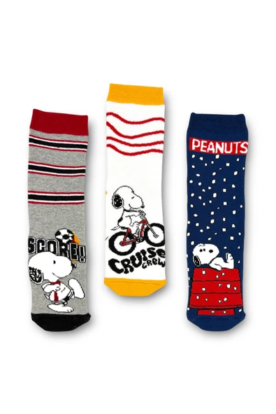 PEANUTS Snoopy Lisanslı Erkek Çocuk 3 Çift Havlu Soket Çorap 21605 ürün görseli