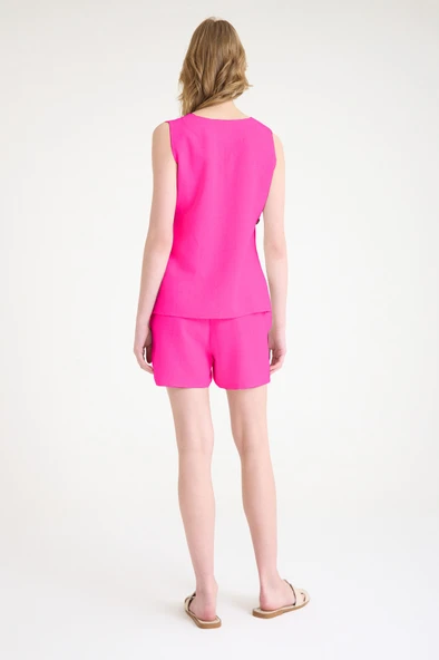Keten Fuşya Kolsuz Bluz Şort İkili Takım - Resim 4