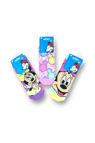 Disney Minnie Mouse Lisanslı Kız Çocuk 3 Çift Soket Çorap 21552 - Resim 3