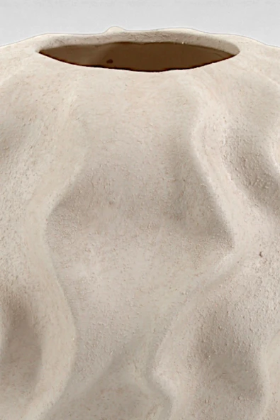 Serenité Bej Dalgalı Sarmaşık Desenli Seramik Küp Vazo (18x25.5 cm) - Resim 5