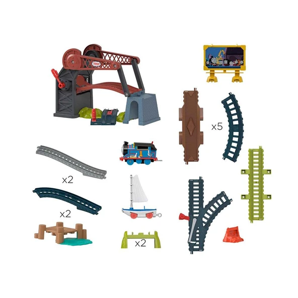Orjinal Fisher Price Thomas ve Arkadaşları Thomas ve Skiff Açılır Köprü Macerası Seti HGX65 - Resim 5