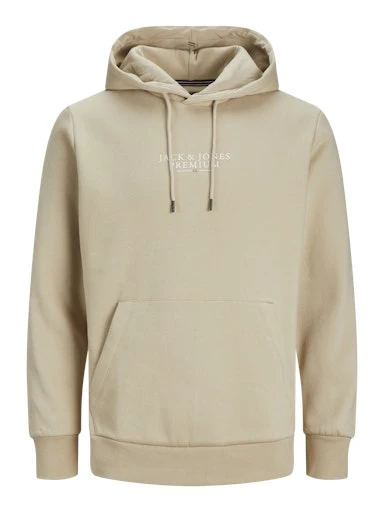 Jack Jones Erkek  Regular Fit Kanguru Cepli Yumuşak Dokulu Krem Kapüşonlu Sweatshirt 12216335KR - 1