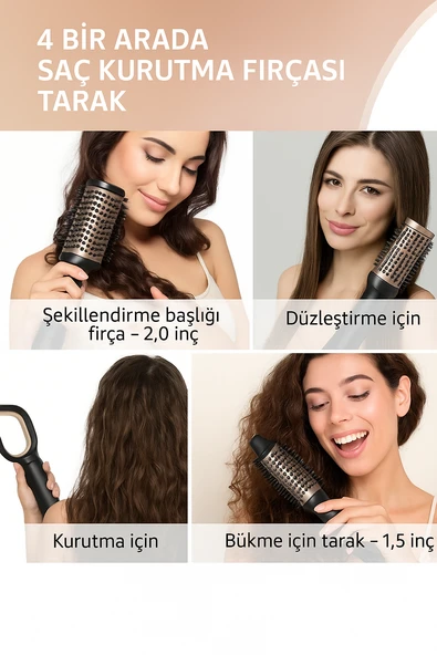 Hyundai 5’i 1 Arada Saç Şekillendirici Profesyonel Hızlı Kurutma ve Şekillendirme İçin 1000W - 3