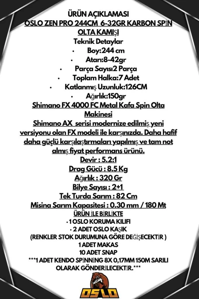 Oslo Zen Pro 244cm 6-32gr Shimano FX 4000 Spin Olta Seti - Resim 2