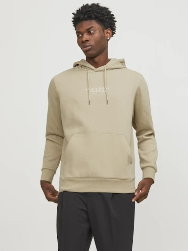 Jack Jones Erkek  Regular Fit Kanguru Cepli Yumuşak Dokulu Krem Kapüşonlu Sweatshirt 12216335KR - 3