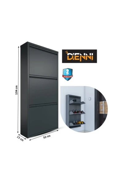 Denni 3'lü Metal Ayakkabılık - Antrasit