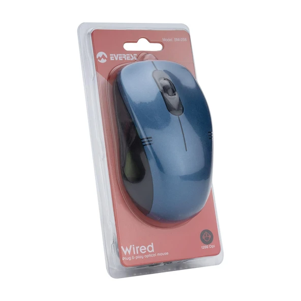 Everest USB 1200dpi Optik Kablolu Mouse Mavi (SM-258) - 5