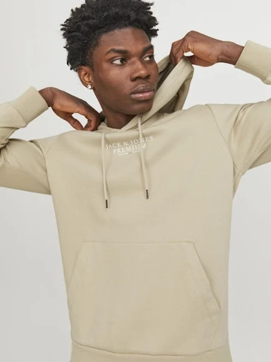 Jack Jones Erkek  Regular Fit Kanguru Cepli Yumuşak Dokulu Krem Kapüşonlu Sweatshirt 12216335KR - 2