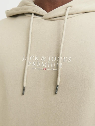 Jack Jones Erkek  Regular Fit Kanguru Cepli Yumuşak Dokulu Krem Kapüşonlu Sweatshirt 12216335KR - 4