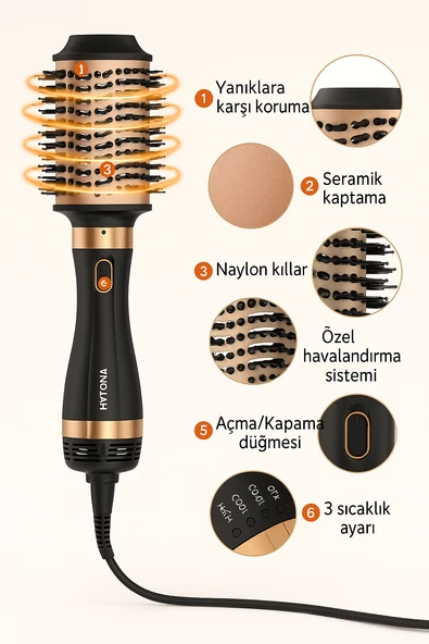 Hyundai 5’i 1 Arada Saç Şekillendirici Profesyonel Hızlı Kurutma ve Şekillendirme İçin 1000W - 2