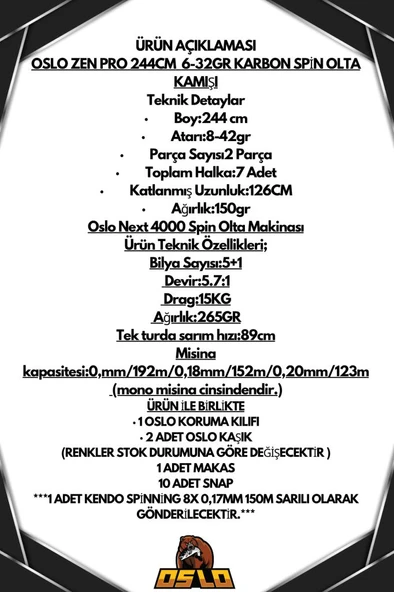 Oslo Zen Pro 244cm 6-32gr Oslo Next 4000 Spin Olta Seti - Resim 2