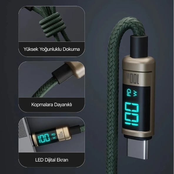BİX BX09CC-BN BRONZ TYPE-C 100W 1 metre DİJİTAL EKRANLI ŞARJ VE DATA KABLOSU - 5