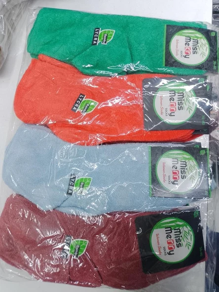 12 Çift Miss Merry Bayan Bambu Kısa Ters Havlu Çorap Karışık Renk - 1