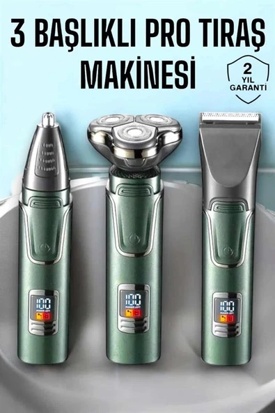 3 Başlıklı Profesyonel Saç ve Sakal Bakım Seti Vücut, Burun ve Kulak Tüy Alma - Resim 2