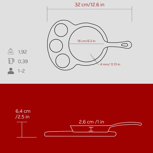 Lava Döküm Yuvarlak Kızartma Tavası Yekpare Saplı Kayın Ahşap Altlık. Çap(Ø)16cm. (Bu ürüne sos kapları dahil değildir)-Bordo - Resim 5