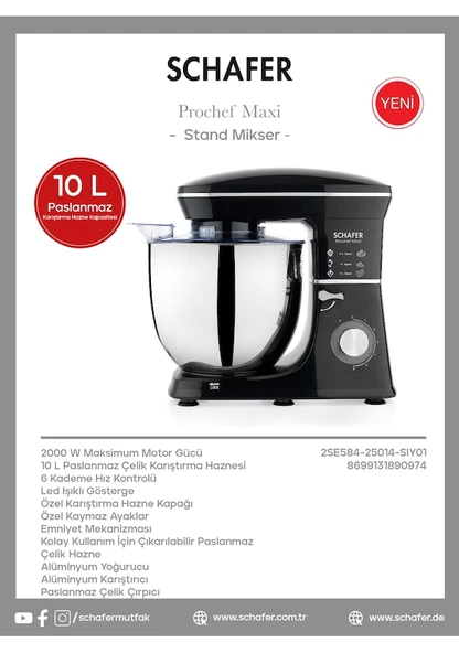 Schafer Prochef Maxi 10 L Standlı Mikser - Resim 2