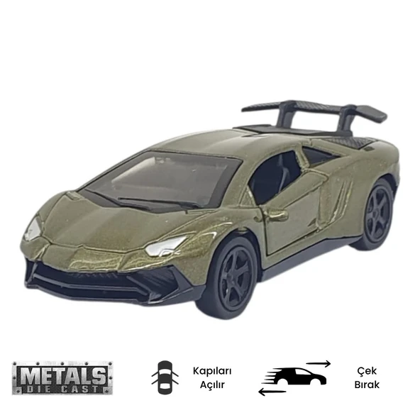 Çek Bırak Metal Küçük Arabalar 8 cm - 6411A - Haki - 1