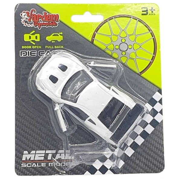 Çek Bırak Metal Küçük Arabalar 8 cm - 6411A - Beyaz - Resim 5