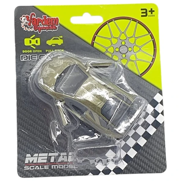 Çek Bırak Metal Küçük Arabalar 8 cm - 6411A - Haki - 5
