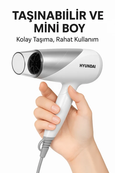 Hyundai 1200W Güçlü ve Katlanabilir Seyahat Tipi Saç Kurutma Makinesi - 3