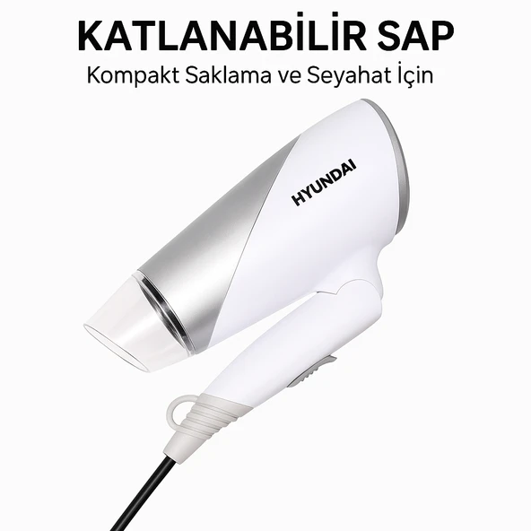 Hyundai 1200W Güçlü ve Katlanabilir Seyahat Tipi Saç Kurutma Makinesi - 4