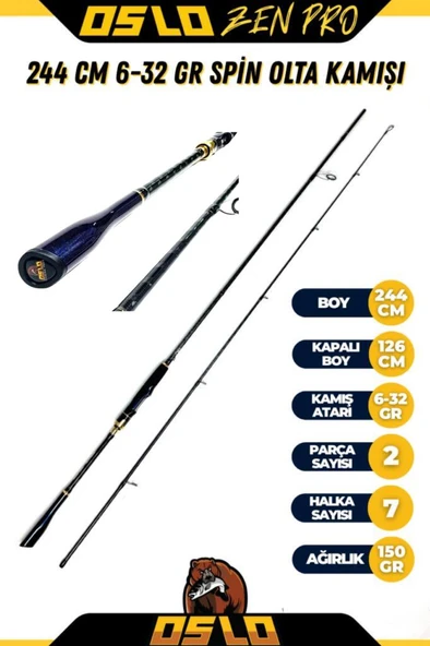 Oslo Zen Pro 244cm 6-32gr Oslo Prime 4000 Spin Olta Seti - Resim 3