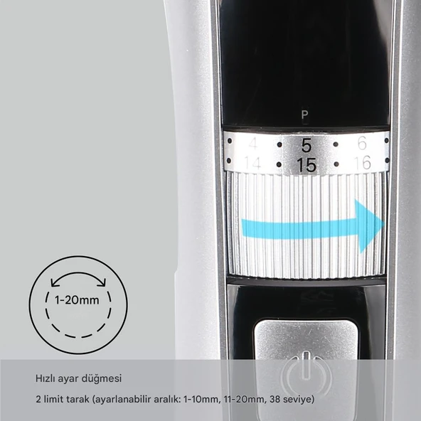 HYUNDAI HD-PHT-048 / Şarj Edilebilir Elektrikli 1-20mm Saç Kesme Makinesi - 5