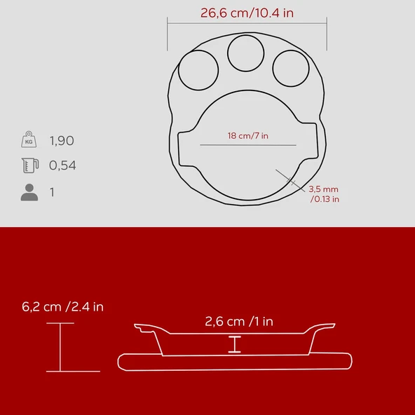 Lava Döküm Yuvarlak Sahan Döküm Demir Yekpare Çift Kulplu Kayın Servis Ahşabı. Çap(Ø)18cm. (Sos kapları dahil değildir.)-Bordo - Resim 5