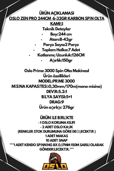 Oslo Zen Pro 244cm 6-32gr Oslo Prime 3000 Spin Olta Seti - 2