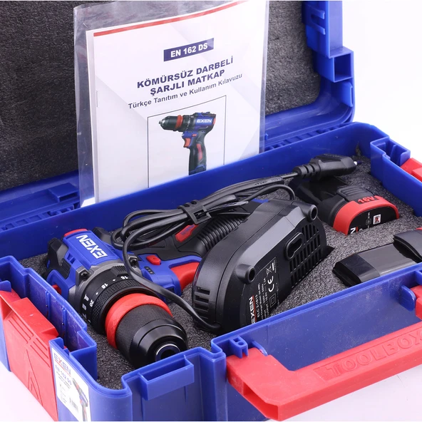 Exen EN 162 DS Kömürsüz Darbeli Akülü Matkap 16V 2Ah Li-ion Hızlı Şarj Led Işıklı Taşıma Çantalı - Resim 4