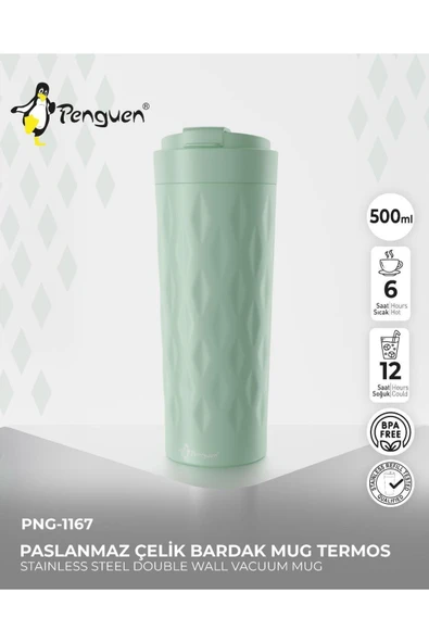 PNG-1167 500ml Flip Kapak Desenli Çelik Mug | 6 Saat Sıcak 12 Saat Soğuk | Sızdırmaz & BPA Free ürün görseli