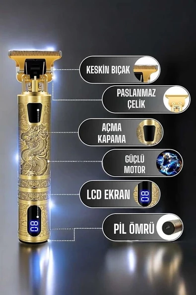 Tıraş Makinesi Şarjlı Profesyonel Saç Kesme Makinesi Gold Çizik Tıraş ürün görseli 1