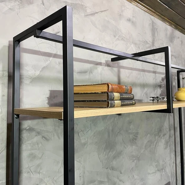 Metal Tv Ünitesi, Tv Sehpası, Duvar Ünitesi Atlantik Çam Metal Ayaklı Siyah 200x34x185 - 11