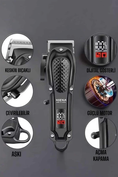 Suya Dayanıklı Tıraş Makinesi Keskin Bıçaklı Dijital Göstergeli Şarjlı - Resim 3