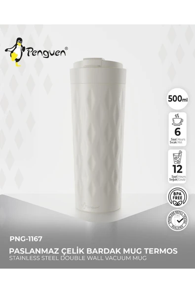 PNG-1167 500ml Flip Kapak Desenli Çelik Mug | 6 Saat Sıcak 12 Saat Soğuk | Sızdırmaz & BPA Free ürün görseli