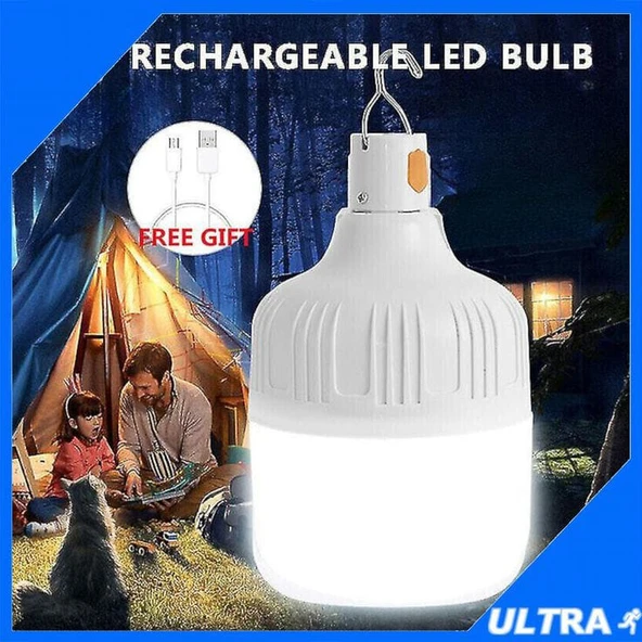 USB Şarjlı, 30 Watt, 3 Işık Modlu Beyaz Işık, Taşınabilir Kamp, Piknik, Bekçi, Balıkçı, Çadır Ampulü ürün görseli 1