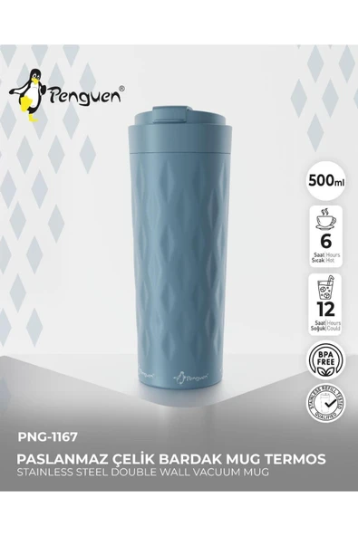 PNG-1167 500ml Flip Kapak Desenli Çelik Mug | 6 Saat Sıcak 12 Saat Soğuk | Sızdırmaz & BPA Free ürün görseli